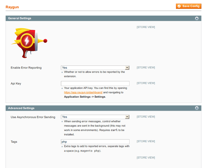 Springtimesoft Raygun Magento Settings